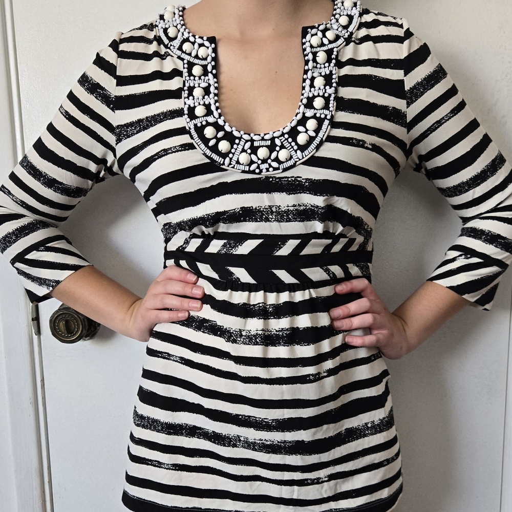 BCBGMaxAzria Beaded Long Shirt/Shirt Dress Sz S